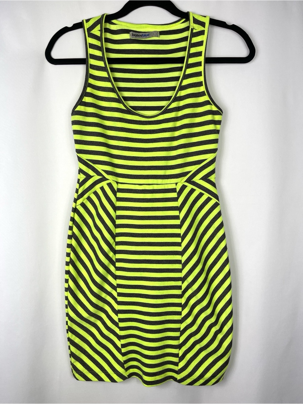 Bailey Blue Neon Green & Gray Striped Chevron Contouring Bodycon Y2K Dress Small